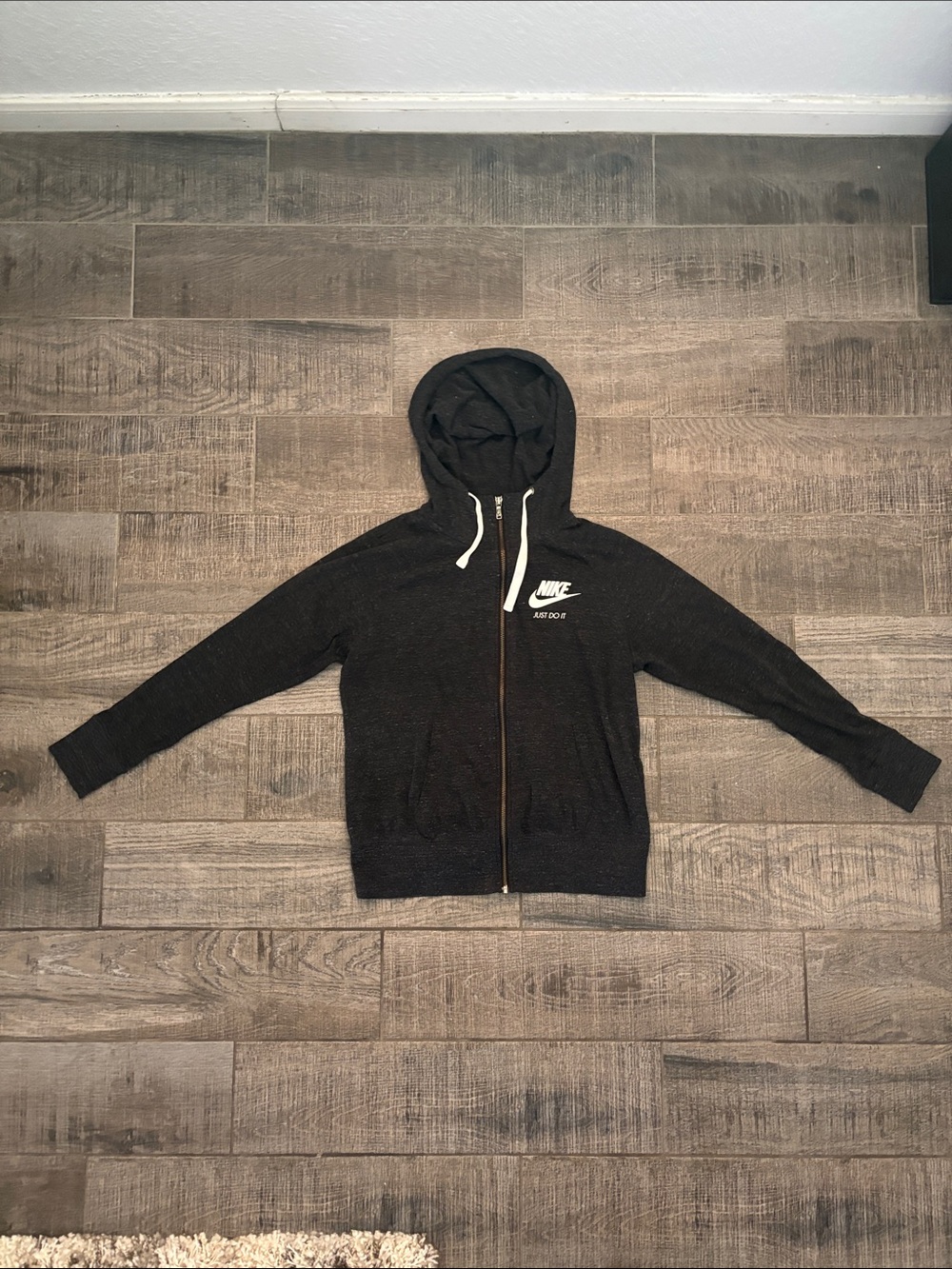 Nike Dark Gray Zip Hoodie with White Logo